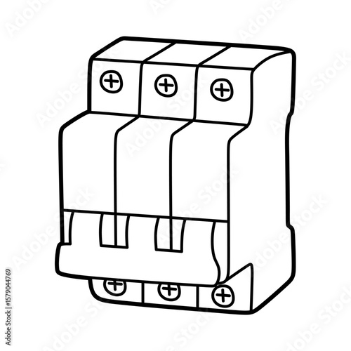 black and white vector of a left-facing electrical safety device with three switches facing down