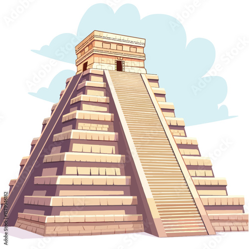 Ancient Mayan Pyramid with Ornate Structure and Steps