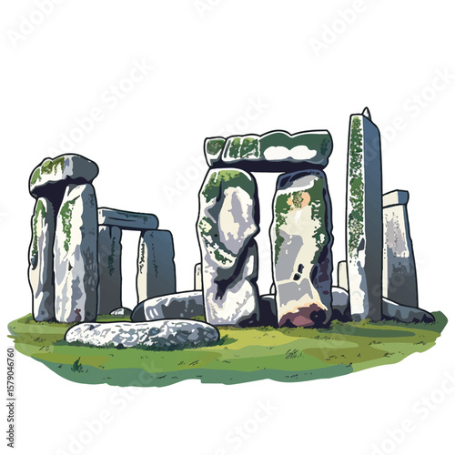 Ancient Stone Structures of a Prehistoric Site Detailed Illustration