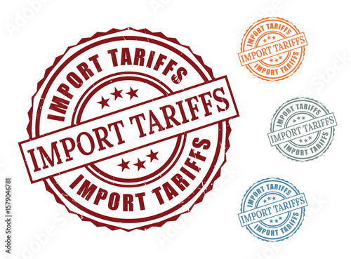 International Customs Stamps, Grunge Rubber Import Duty Vector Labels  