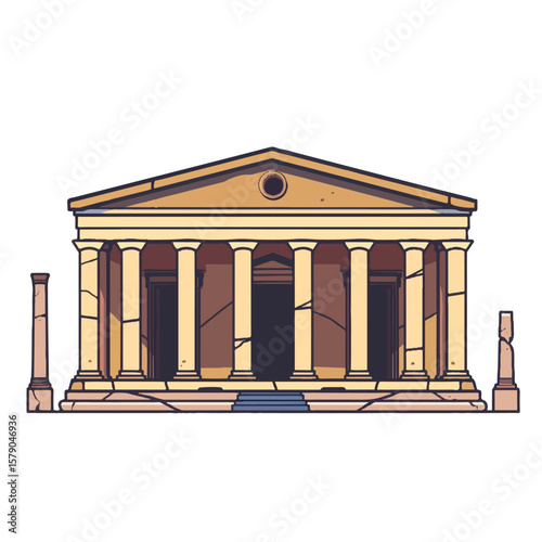 Ancient Temple Illustration with Detailed Columns and Architectural Design