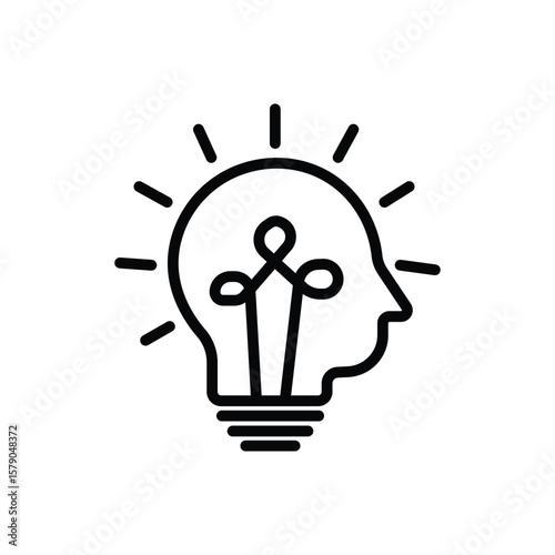 Head light bulb logo vector idea icon smart human. Head idea vector icon, solid illustration, pictogram isolated on white. Editable stroke.