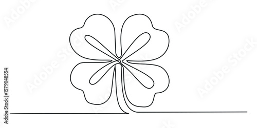 Continuous one line drawing of clover. One line drawing illustration of clover leaves. Hand drawn one line vector. Editable stroke