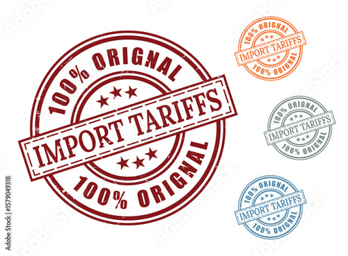 Customs and Border Tax Stamp Set, Grunge Style Import Tariff Labels  