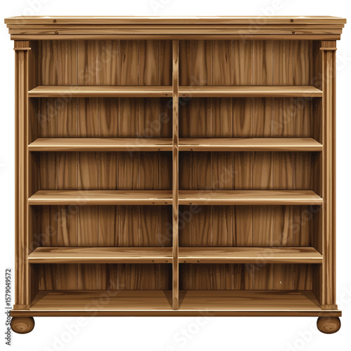 Antique Wooden Bookcase with Multiple Empty Shelves