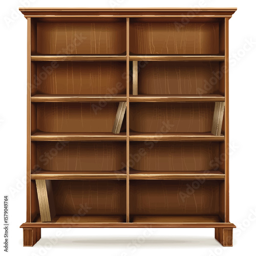 Antique Wooden Bookcase with Partially Filled Shelves
