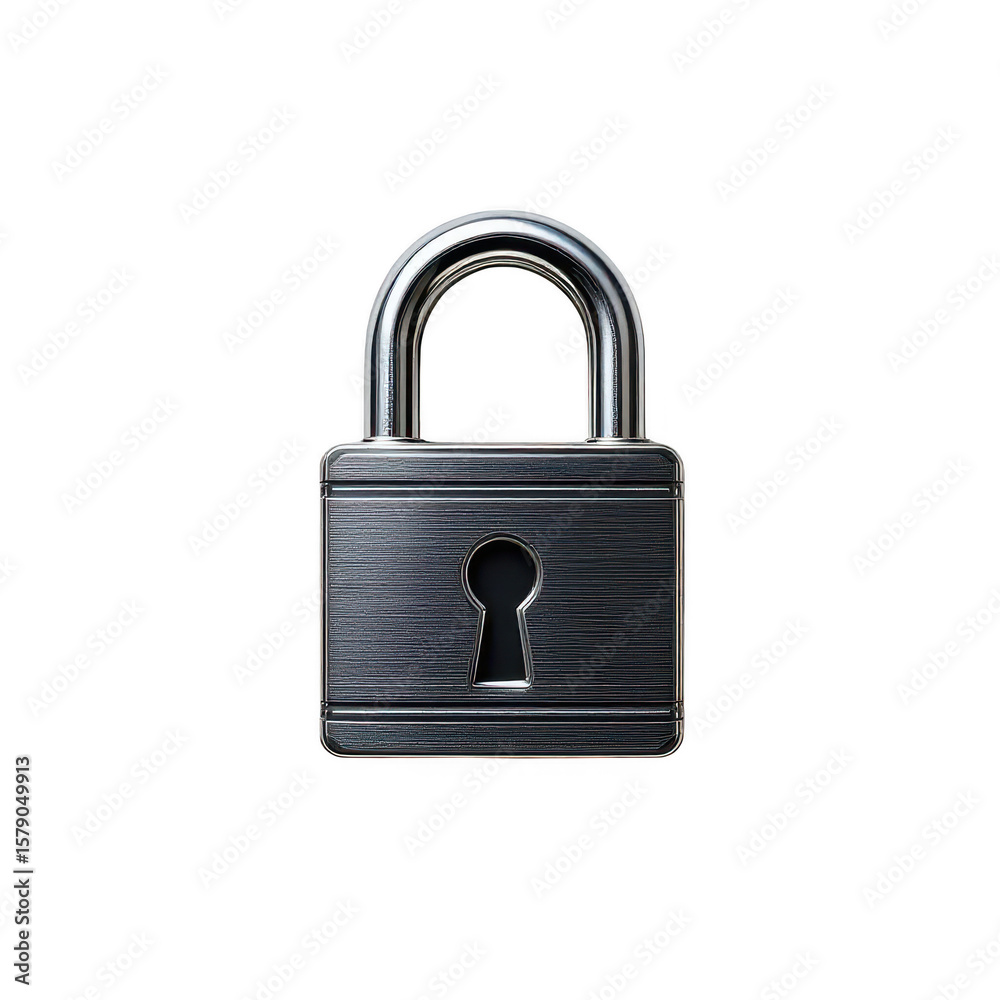 Naklejka premium Secure Access: A close-up studio shot of a classic padlock. A universal symbol for security and privacy, its metallic finish glistens