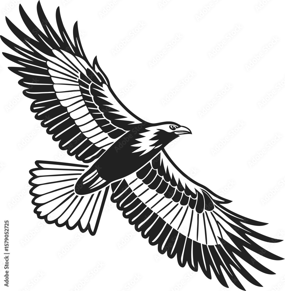 Naklejka premium A striking black vector silhouette of a majestic eagle with outstretched wings, symbolizing freedom in flight