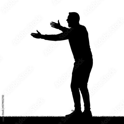 Silhouette of Coach: Intense silhouette of a passionate coach instructing his team, captured against a bright background, conveying powerful energy and focus.