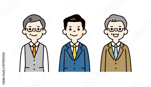年配のビジネスマンの、カラフルな上半身イラスト素材セット＿ベクター＿カラー