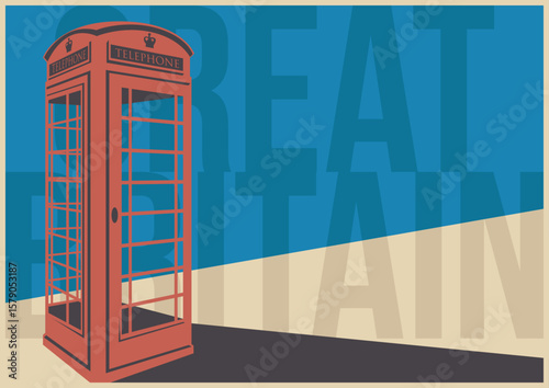 London Main Attration Illustration. Red Telephone Booth, Vector Template for Touristic Posters, Covers, Illustrations