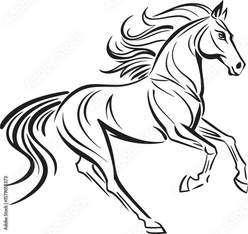 A dynamic black horse vector illustration captures the essence of a running mustang silhouette, perfect for equine and farm animal designs