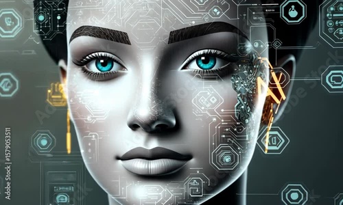 Futuristic woman with digital circuit designs