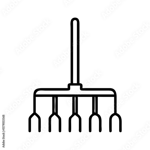 Garden rake line icon on white background  