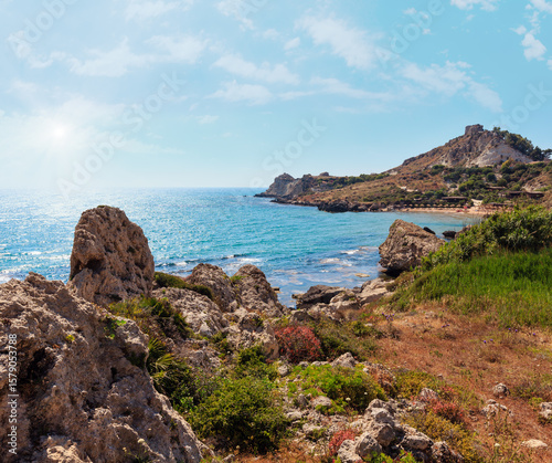 Fototapeta Naklejka Na Ścianę i Meble -  Sea beach near Rocca di San Nicola, Agrigento, Sicily, Italy