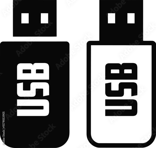 Two contrasting icons of usb flash drives with the word usb displayed