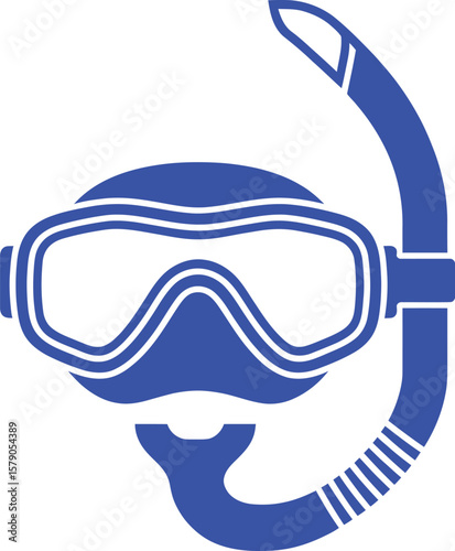 Vector Scuba Diving Mask Silhouette: A Bold Blue Snorkel Icon for Water Sports Designs.