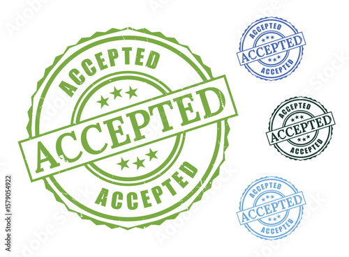 Accepted Seal Stamp Set, Grunge Style Approval Vector Labels  