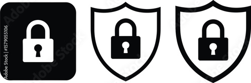Set of three black security lock icons on a white background