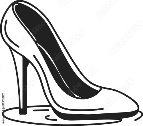 Elegant high heel shoe illustration classic stiletto monochrome drawing, fashion accessory for women's style, footwear concept