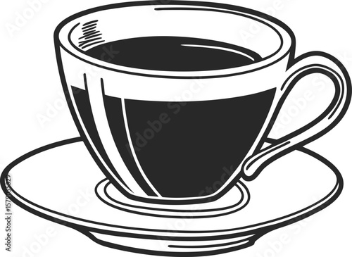 Hot cups of black coffee and white tea with saucers and spoons on a brown background, perfect for a morning break