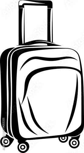 Modern rolling suitcase illustration travel luggage with wheels and retractable handle, portable baggage for journeys and vacations