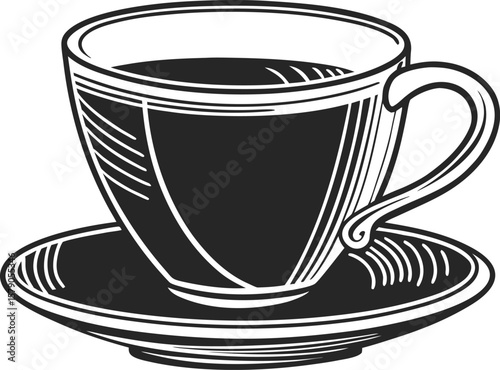 White ceramic cup of hot black coffee or tea with saucer, isolated on white
