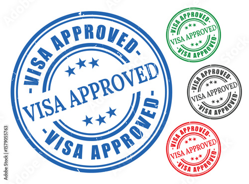Approved Visa Stamp Pack, Grunge Style Travel Permit Vector Icons  