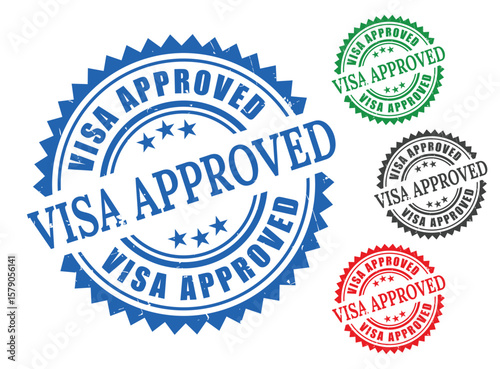 Travel Permit Granted Badge Set, Grunge Style Visa Approval Vector  