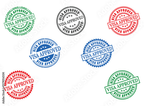 Diverse Visa Approved Grunge Rubber Stamp Collection, Travel Document Vector Set