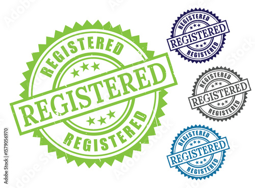 Grunge Rubber Registered Stamp Set, Official Document Approval Vector  