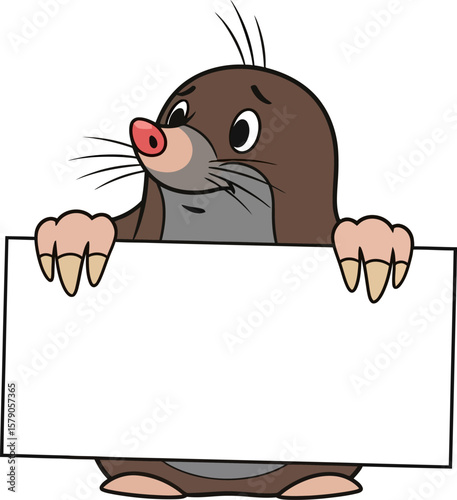 Cartoon mole holding blank sign vector illustration for kids children education and graphic design use