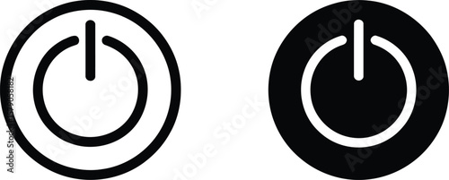 Two power button icons one outline and one solid black on white background