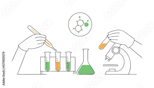 Chemist in a medical laboratory conducting research with scientific equipment and test tubes victor, illustration and graphic