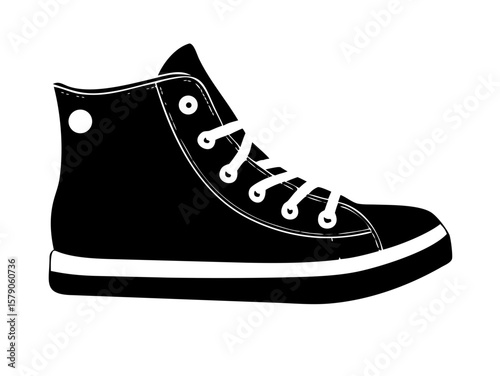 Transparent background: Classic high-top sneaker illustration in black and white, versatile for fashion and casual themes.

