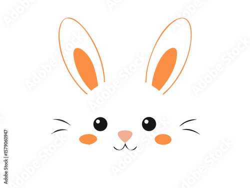 Transparent background: Cute white bunny face with adorable pink nose, rosy cheeks, and expressive eyes, perfect for spring and Easter designs.

