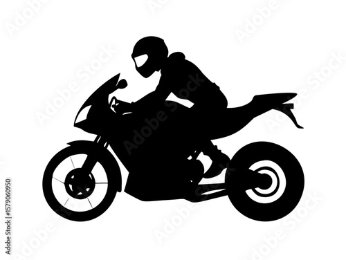 Transparent background: Dynamic silhouette of a motorcyclist on a sports bike, conveying speed and thrill.

