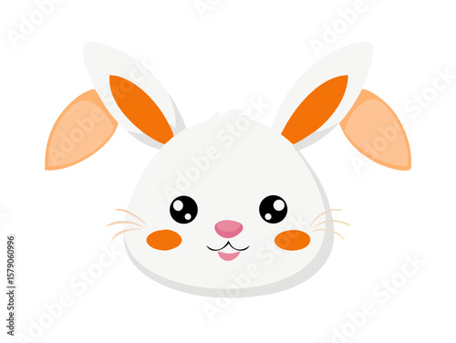 Transparent background: Adorable white bunny head illustration with cute pink nose and rosy cheeks, perfect for children's designs.

