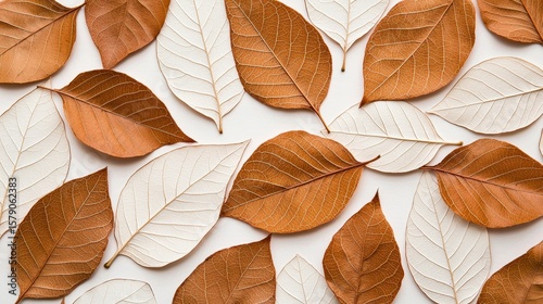 Elegant Bronze and Silver Leaves Pattern on Light Gray Background with Subtle Sparkles