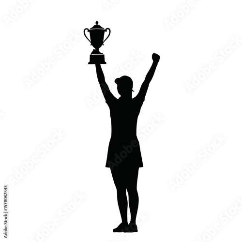 Champion Silhouette: A dynamic silhouette of a champion raises a trophy in triumphant celebration, capturing the essence of victory and accomplishment. 