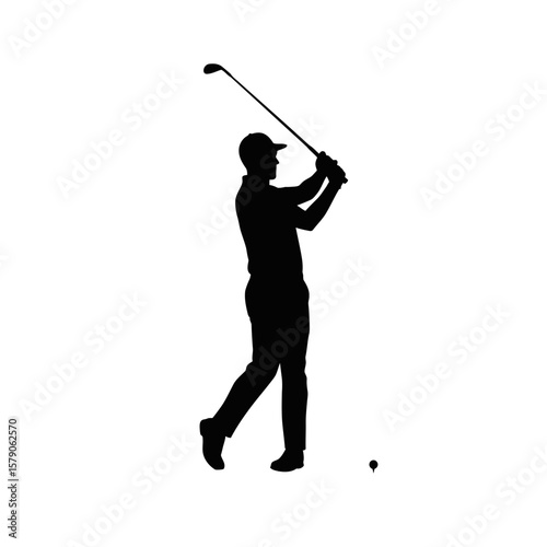 Golf Silhouette: A silhouette of a golfer, mid-swing, showcasing the focus, power, and grace of the game. Captured in monochrome, evoking a sense of timeless elegance and the precision of the sport.