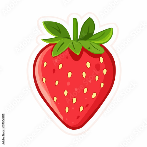Flat cartoon strawberry with clean red shape and green top, ideal for summer-themed printables, cards or fruity kitchen decor