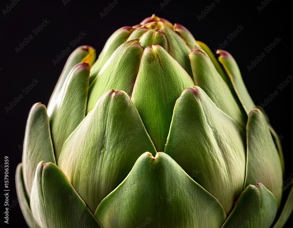 Fototapeta premium closeup overhead shot of a raw artichoke against a black background
