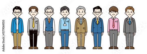 様々な年代のビジネスマンの、カラフルな全身イラスト素材セット＿ベクター＿カラー