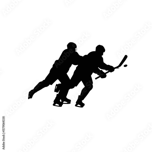 Silhouette Hockey Showdown: Dynamic silhouettes capture the intensity of a hockey game, where two athletes engage in a fierce battle of skill and strategy.