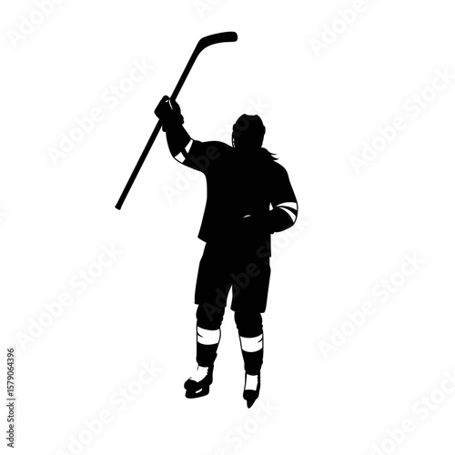 Silhouette of a Hockey Player Celebrating a Victory: A striking silhouette captures the triumphant moment of a hockey player celebrating, stick held high in a powerful gesture of victory. 
