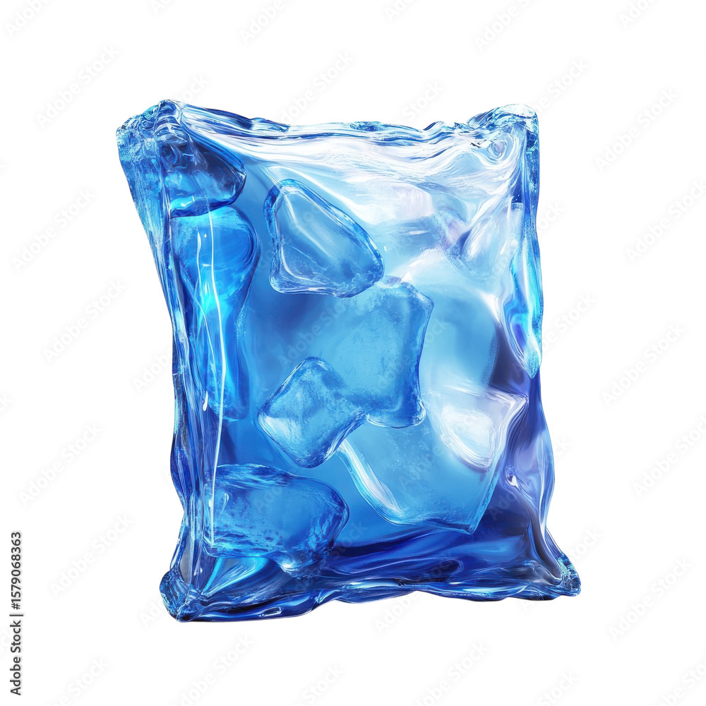 Fototapeta premium Block of Ice Cold Water Freeze Coolness Chilly Frozen Refreshment Cubes on transparent background
