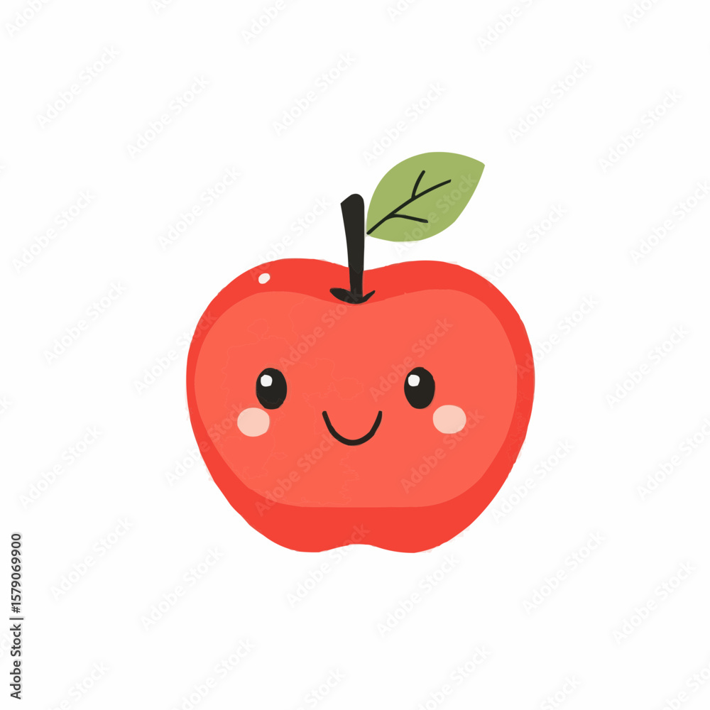 Fototapeta premium Simple flat apple illustration with bold red tone, perfect for kids clipart sets, alphabet teaching visuals or food-themed printables