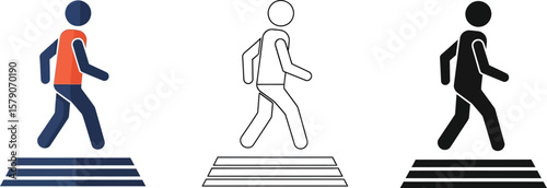 Pedestrian crossing sign vector illustration set for road safety and traffic awareness campaign use editable