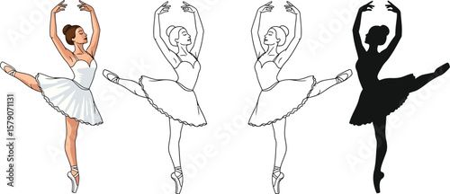 Ballet dancer illustration vector art ballerina silhouette pose drawing sketch design graceful movement art editable